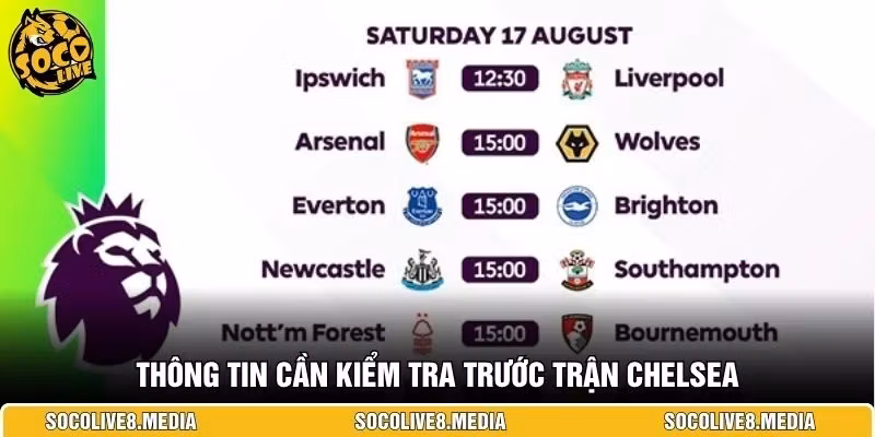 Thông tin cần kiểm tra trước trận Chelsea